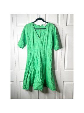 TOME Collective Green Linen Blend Short Sleeve V-Neck Dress Women's Size 10